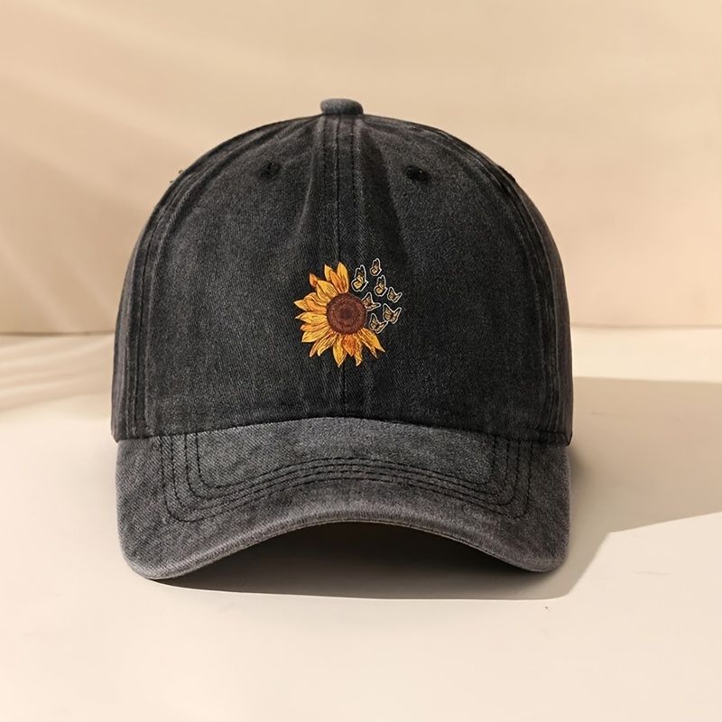 Tisk Sunflower Butterfly Washed Baseballová Čepice Venku Móda Neformální Styl Pro Ženy Dívky