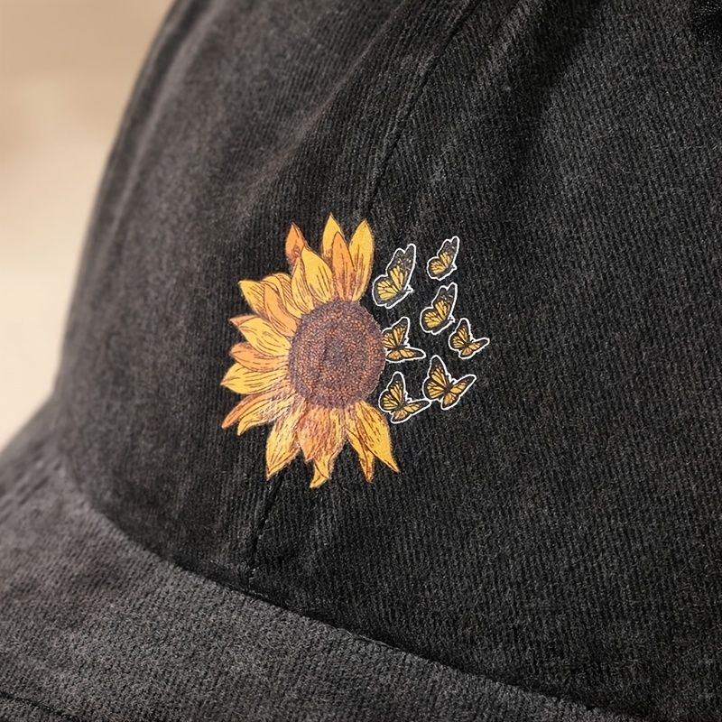 Tisk Sunflower Butterfly Washed Baseballová Čepice Venku Móda Neformální Styl Pro Ženy Dívky