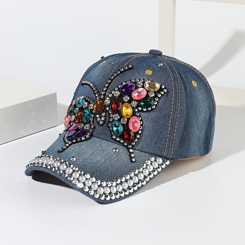 Venkovní Nastavitelná Čepice V Neformálním Stylu Butterfly Rhinestone Denim Pro Ženy Dívky