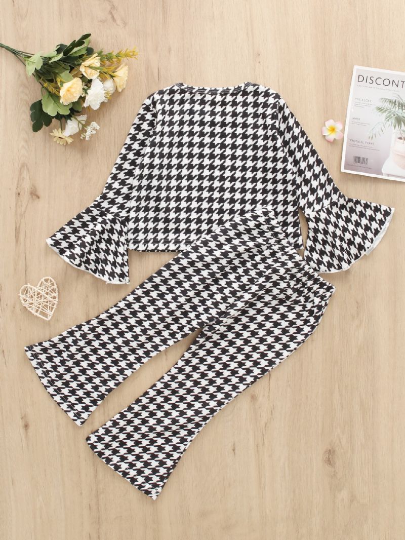 2ks Dívčí Kalhoty S Dlouhým Rukávem Houndstooth Print Flare Sleeve