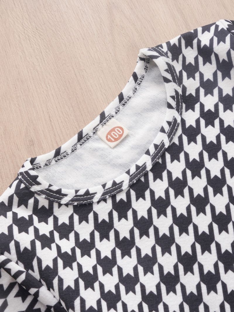 2ks Dívčí Kalhoty S Dlouhým Rukávem Houndstooth Print Flare Sleeve