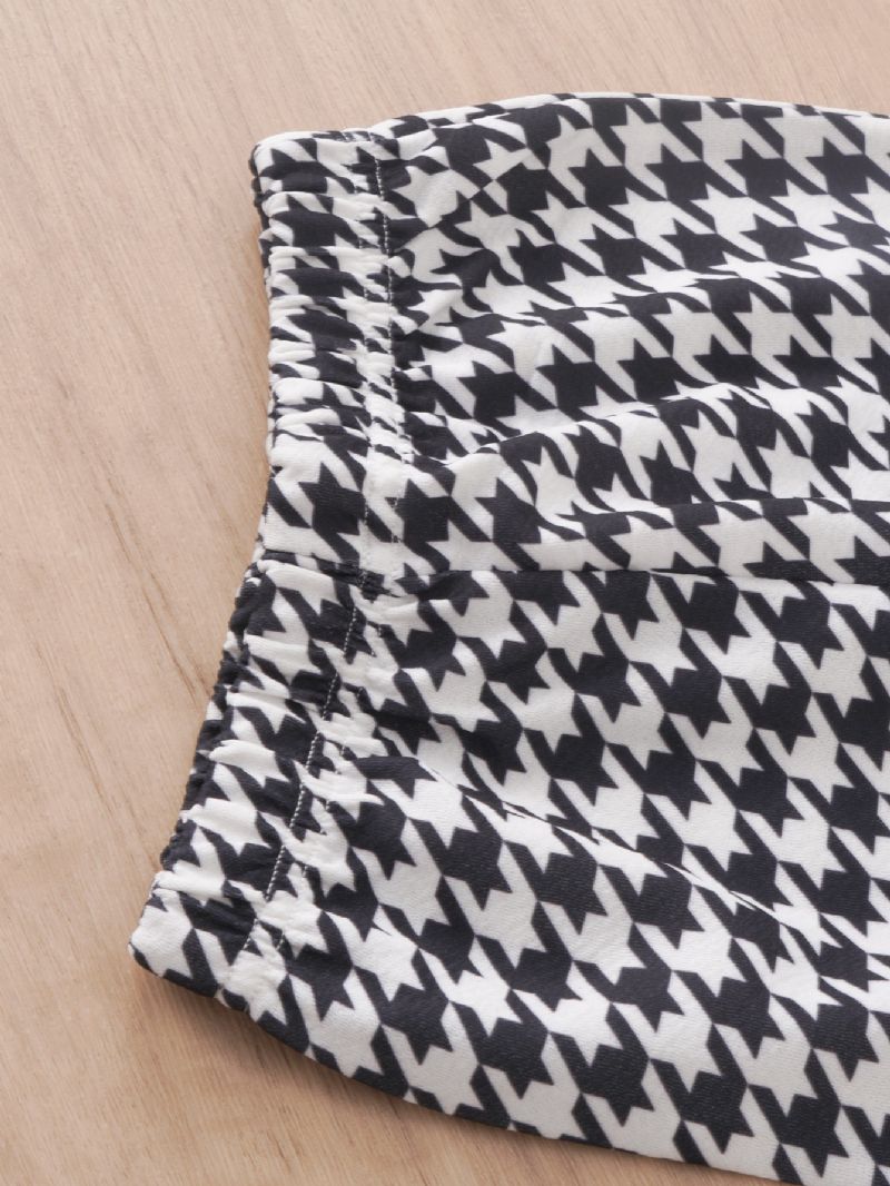 2ks Dívčí Kalhoty S Dlouhým Rukávem Houndstooth Print Flare Sleeve