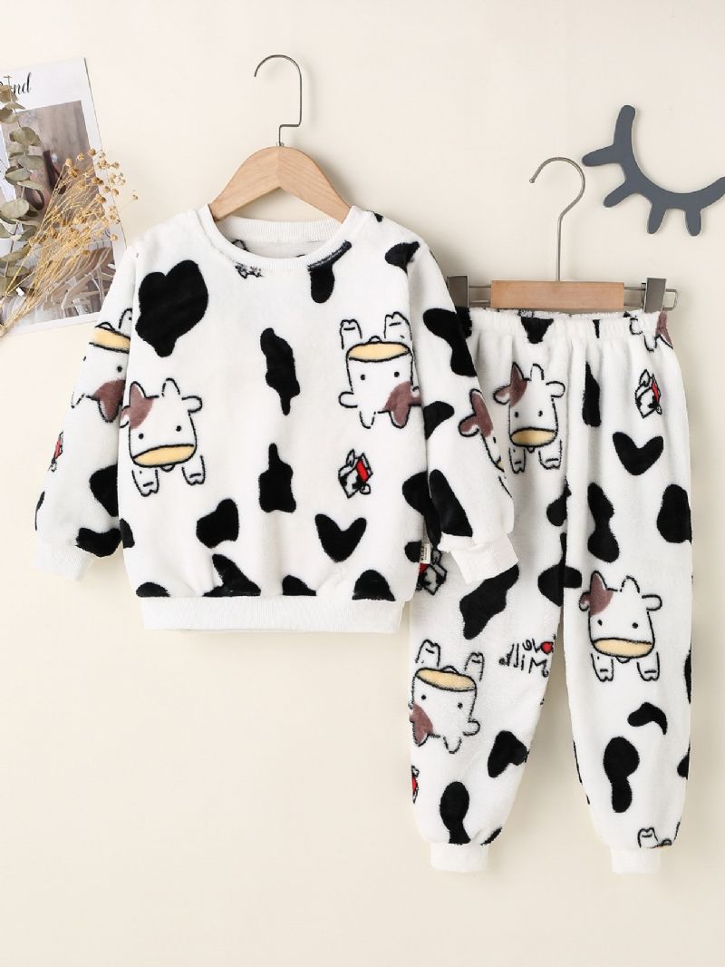 Chlapci Cow Print Dlouhý Rukáv & Kalhoty Set Lounge Wear Homewear Dětské Oblečení Na Zimu