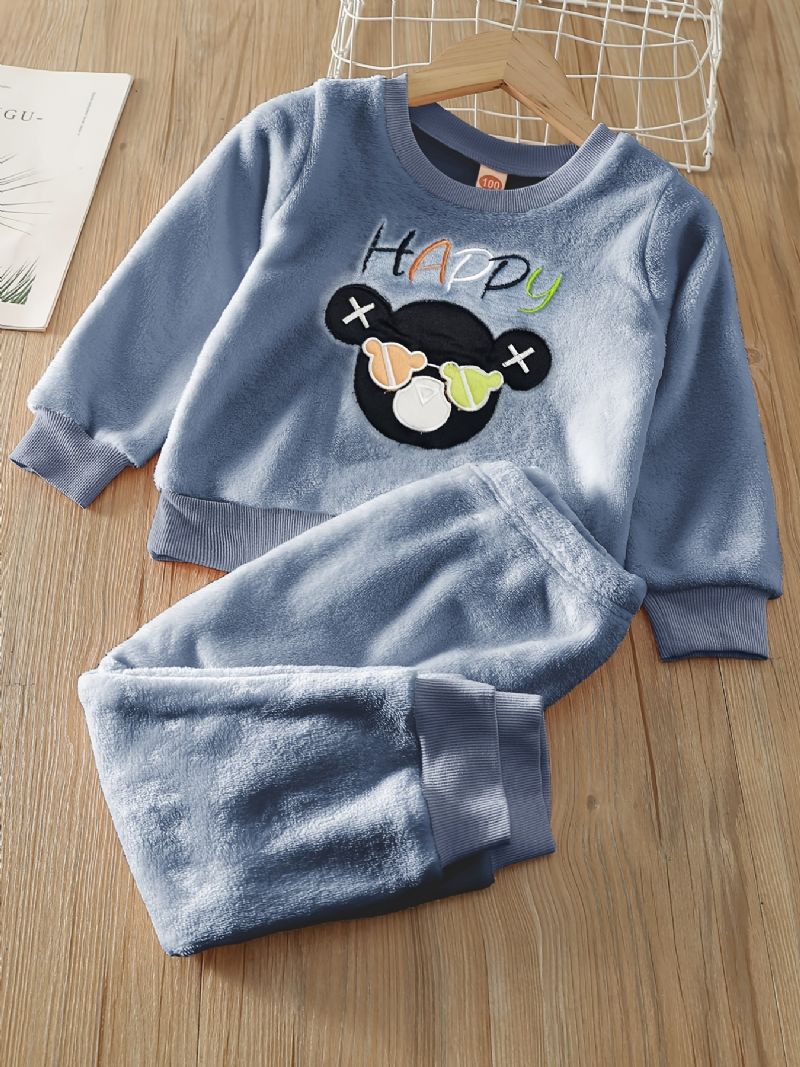 Chlapci Dívčí Fleece Bear Vyšívaný Top + Kalhoty Set Dětské Oblečení