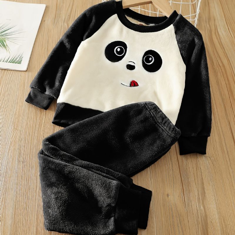 Chlapci Fleece Panda Vyšívaný Top S Dlouhým Rukávem + Kalhoty Dětské Oblečení Na Zimu