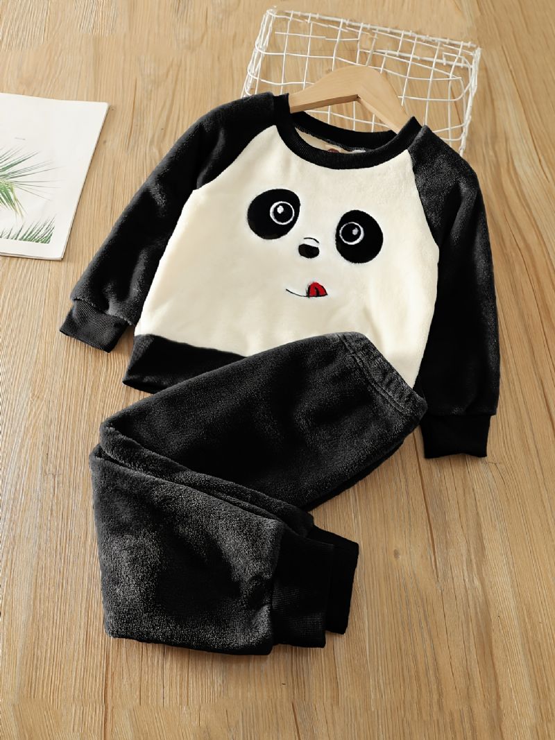 Chlapci Fleece Panda Vyšívaný Top S Dlouhým Rukávem + Kalhoty Dětské Oblečení Na Zimu