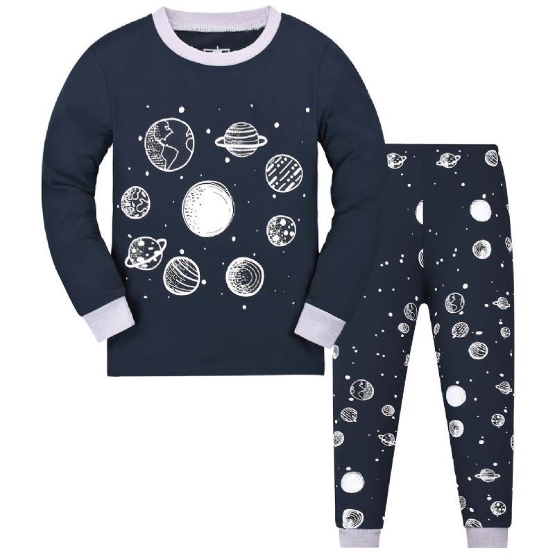 Chlapci Space Print Pyjamas Set Dlouhé Rukávy Kalhoty Set