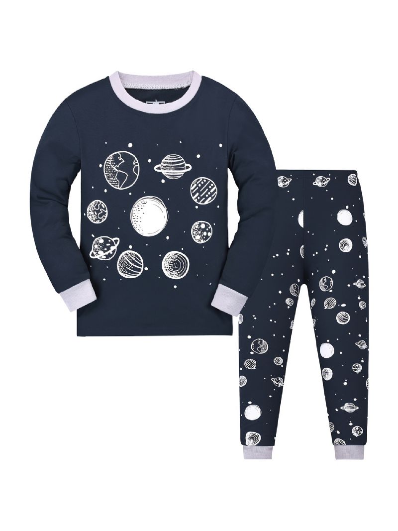 Chlapci Space Print Pyjamas Set Dlouhé Rukávy Kalhoty Set