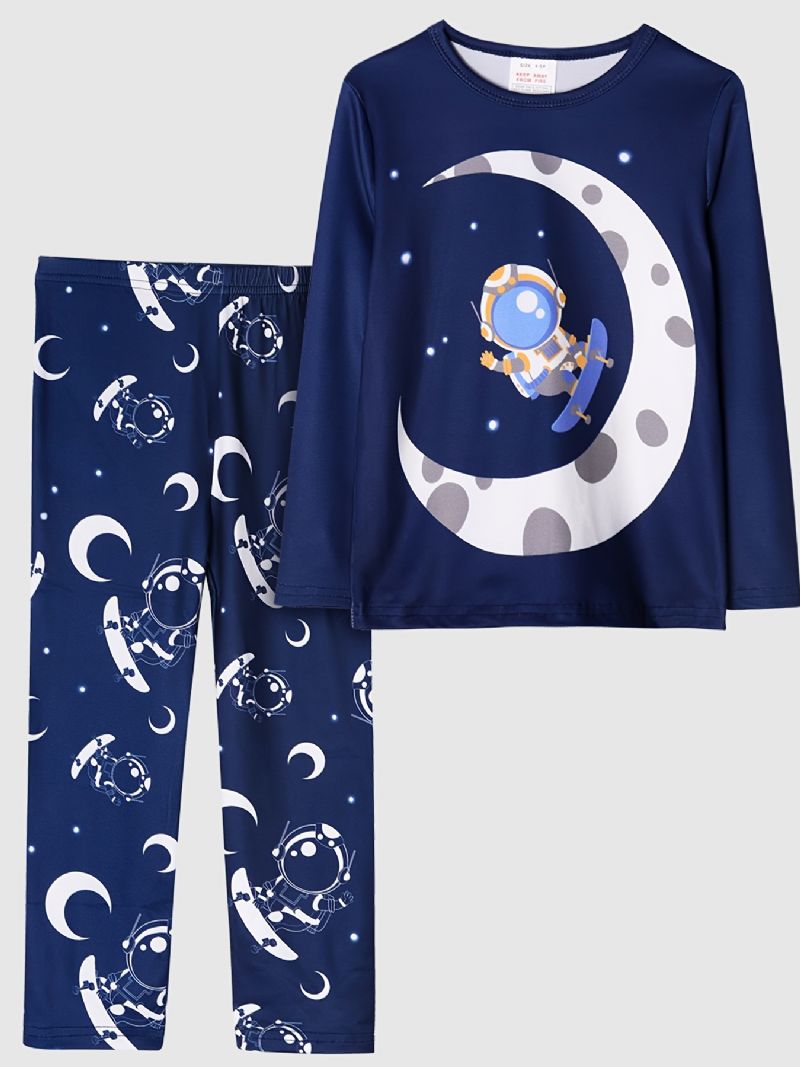 Chlapecké Pyžamo Moon Astronaut Print Set Top & Kalhoty S Kulatým Výstřihem A Dlouhým Rukávem