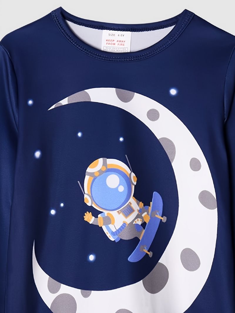 Chlapecké Pyžamo Moon Astronaut Print Set Top & Kalhoty S Kulatým Výstřihem A Dlouhým Rukávem