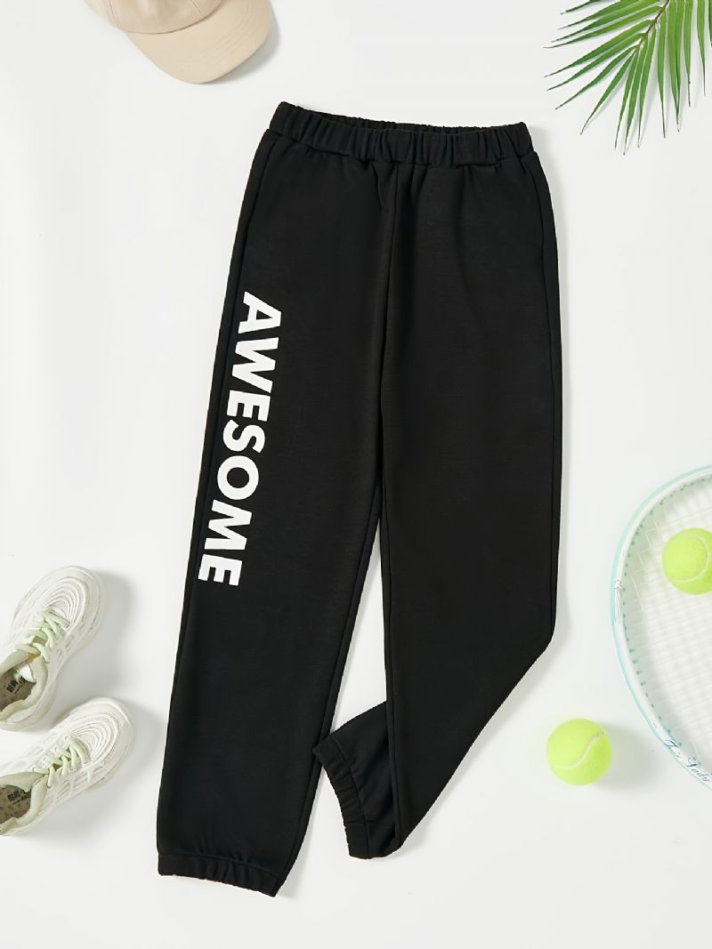 Chlapecké Tepláky S Elastickým Pasem Letter Print Sportovní Jogger Pants Dětské Oblečení