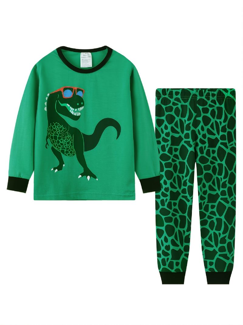 Chlapecký Pyžamový Set S Dlouhým Rukávem+odpovídající Kalhoty S Potiskem Kresleného Dinosaura Na Podzim Zima Novinka
