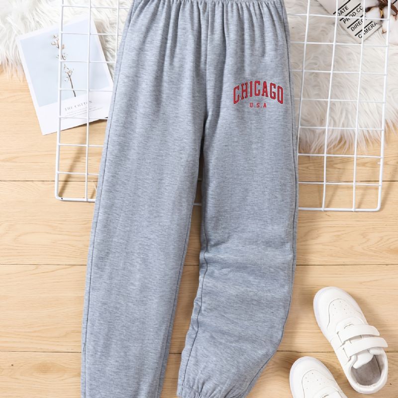 Dětské Dívčí Tepláky S Elastickým Pasem Letter Print Sportovní Jogger Pants Oblečení