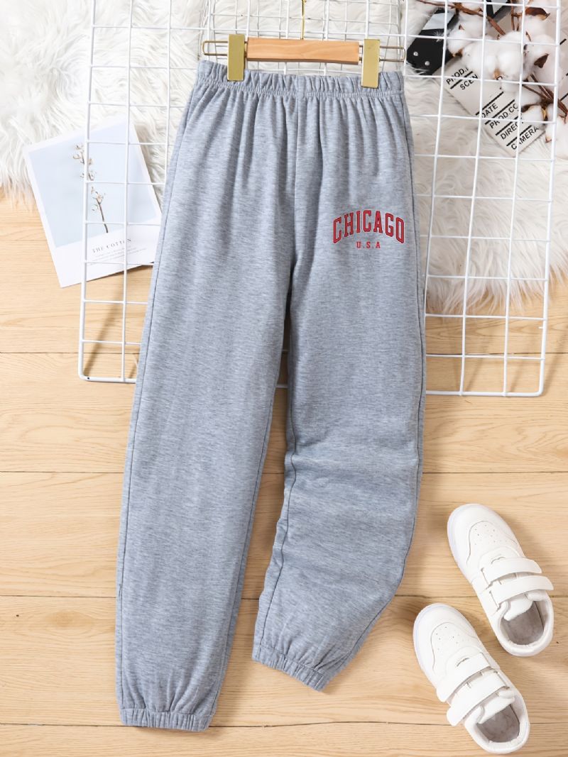 Dětské Dívčí Tepláky S Elastickým Pasem Letter Print Sportovní Jogger Pants Oblečení