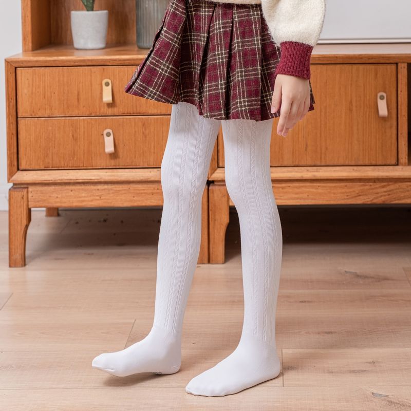 Dívčí Jednobarevné Protiskluzové Úpletové Punčochové Kalhoty Legíny Punčochy Měkké Zateplené Dětské Oblečení