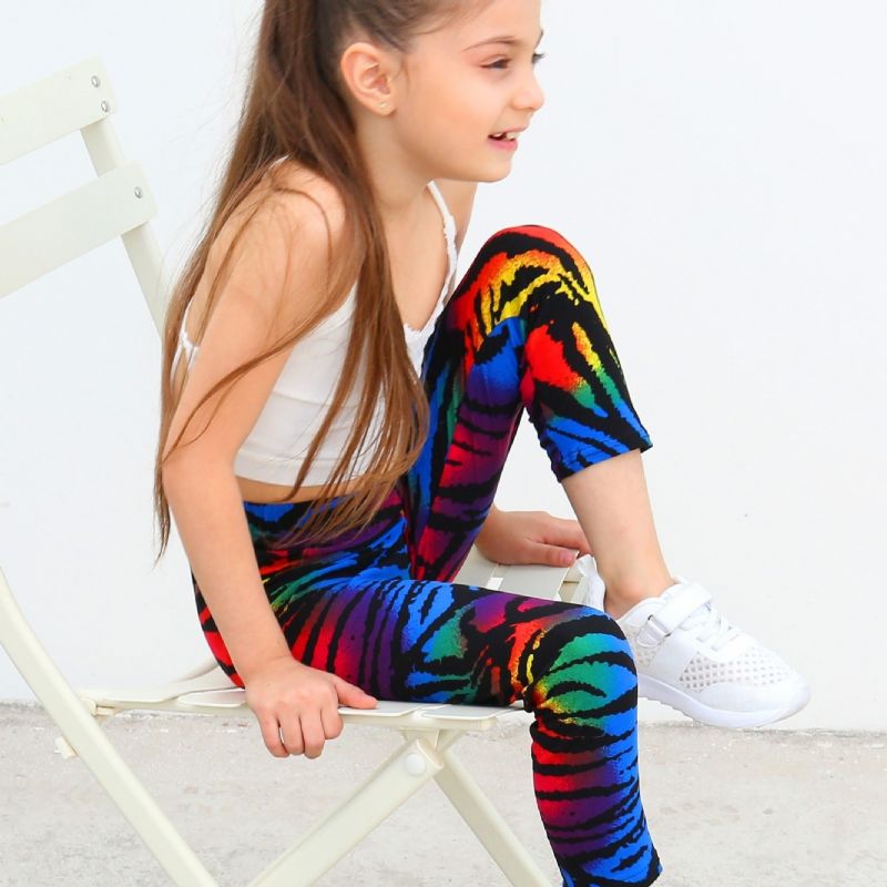 Dětské Dívčí Černé Rainbow Tie Dye Legíny Tie Dye Stretch Soft Kalhoty