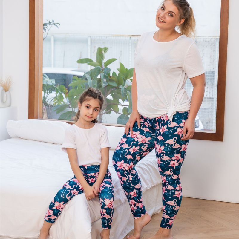 Podzim Zima Dívčí Móda Květiny Pink Flamingo Printed High Elasticity Leggings