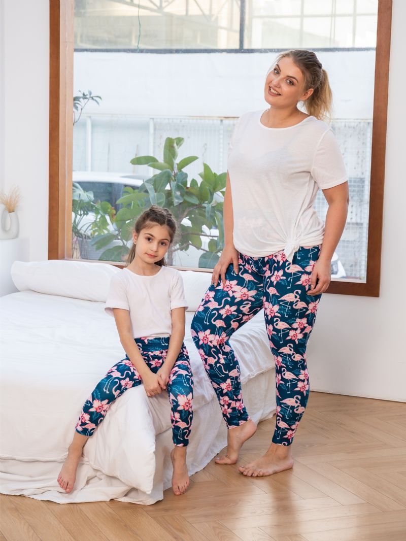 Podzim Zima Dívčí Móda Květiny Pink Flamingo Printed High Elasticity Leggings