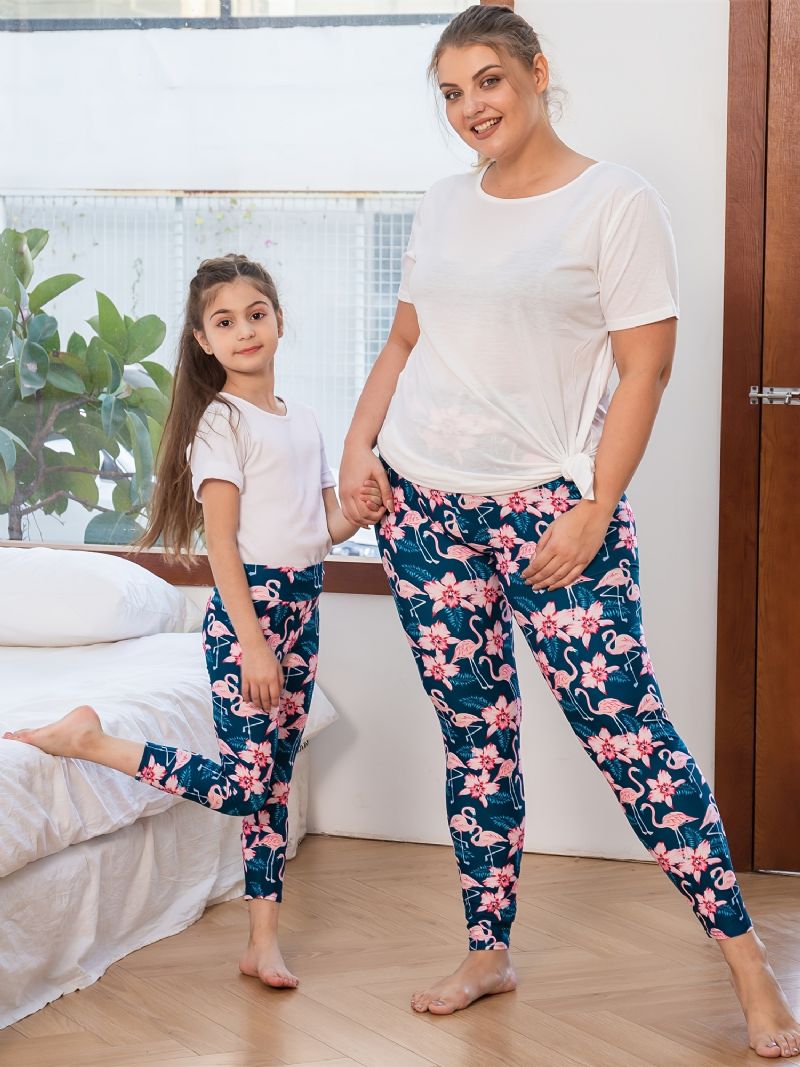 Podzim Zima Dívčí Móda Květiny Pink Flamingo Printed High Elasticity Leggings