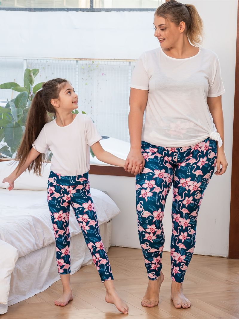 Podzim Zima Dívčí Móda Květiny Pink Flamingo Printed High Elasticity Leggings