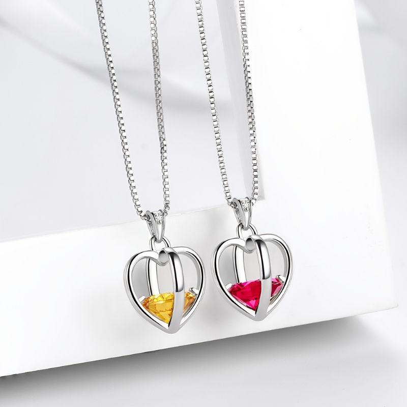 925 Sterling Sliver Love Heart Necklace 3d Přívěsek Birthstone Náhrdelníky Šperky Dárky Pro Ženy Dívky