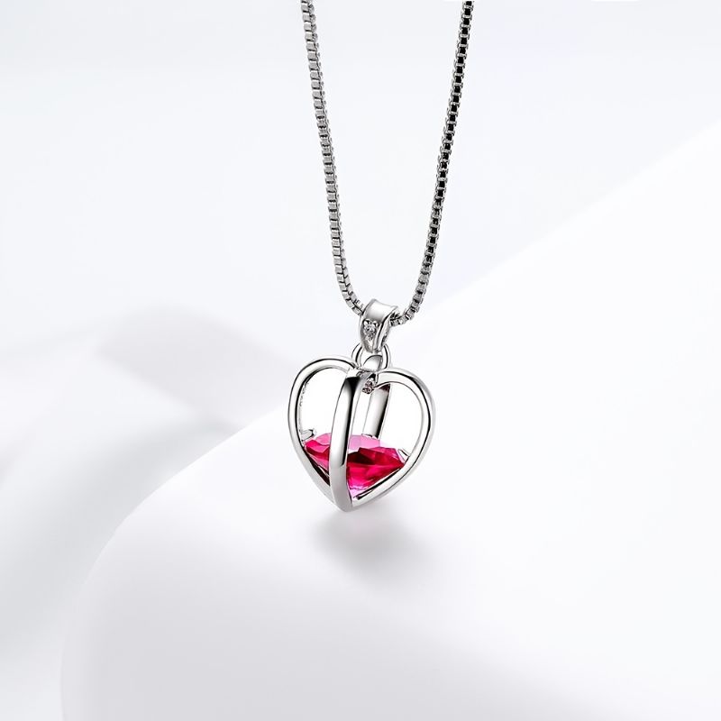 925 Sterling Sliver Love Heart Necklace 3d Přívěsek Birthstone Náhrdelníky Šperky Dárky Pro Ženy Dívky