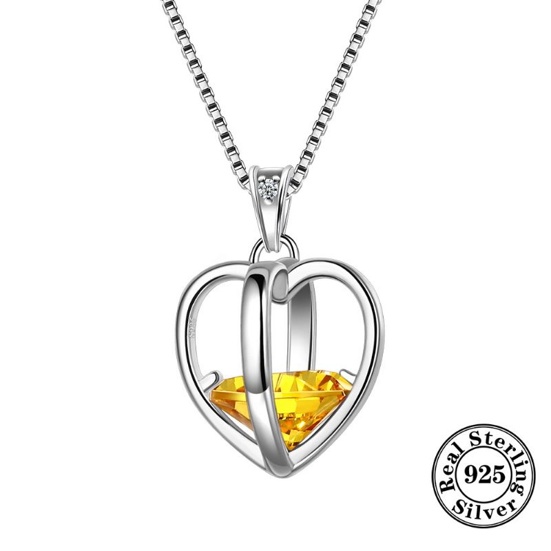 925 Sterling Sliver Love Heart Necklace 3d Přívěsek Birthstone Náhrdelníky Šperky Dárky Pro Ženy Dívky