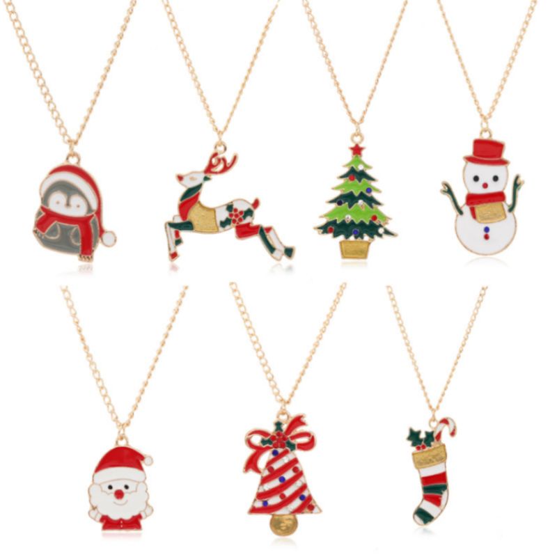 Vánoční Náhrdelníky Enamel Xmas Tree Bell Santa Snowflake Náhrdelník Přívěsky Pro Ženy Muži Dárky Trendy Šperky Pro Děti Dospělý