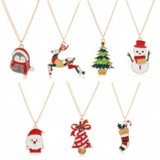 Vánoční Náhrdelníky Enamel Xmas Tree Bell Santa Snowflake Náhrdelník Přívěsky Pro Ženy Muži Dárky Trendy Šperky Pro Děti Dospělý