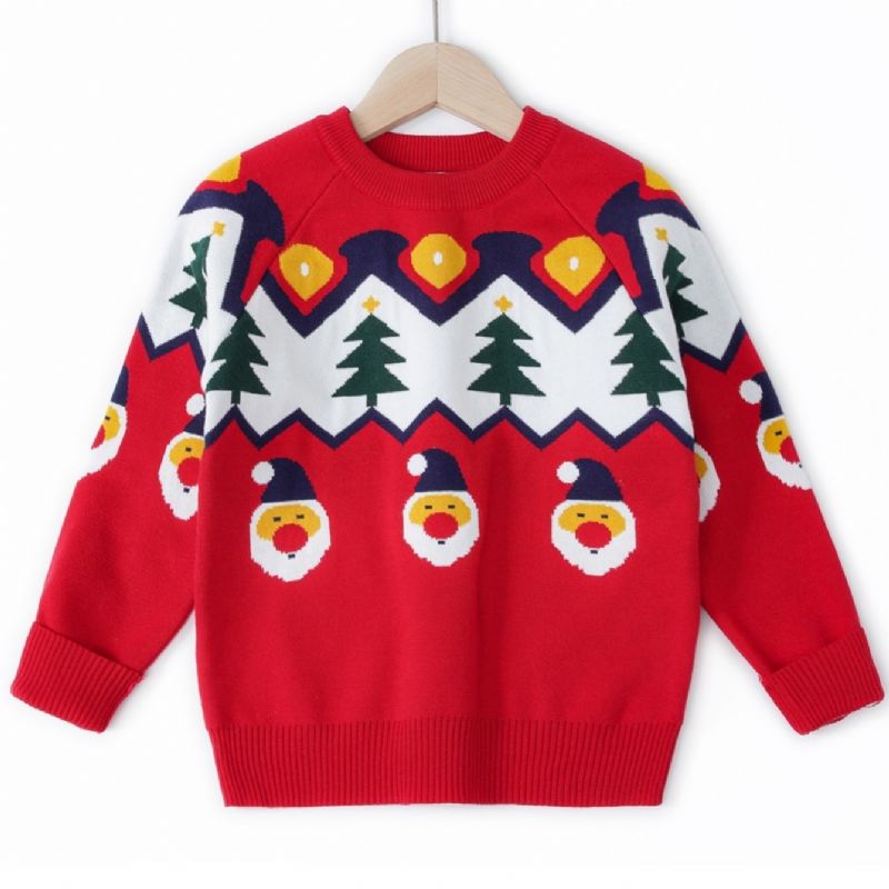 Dívčí Roztomilý Santa Crew Neck Pletený Svetr Vánoční Nový