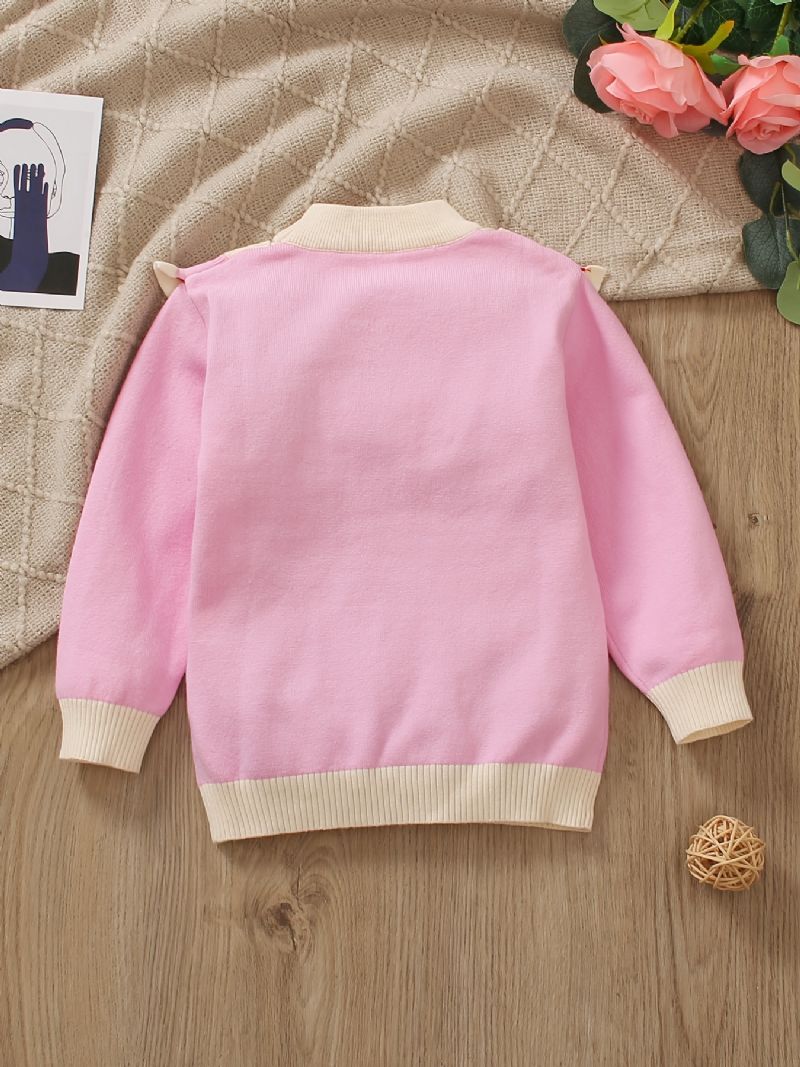 Dívčí Ruffle Design Color Block Strawberry Pletený Svetr Dětské Oblečení Na Zimu