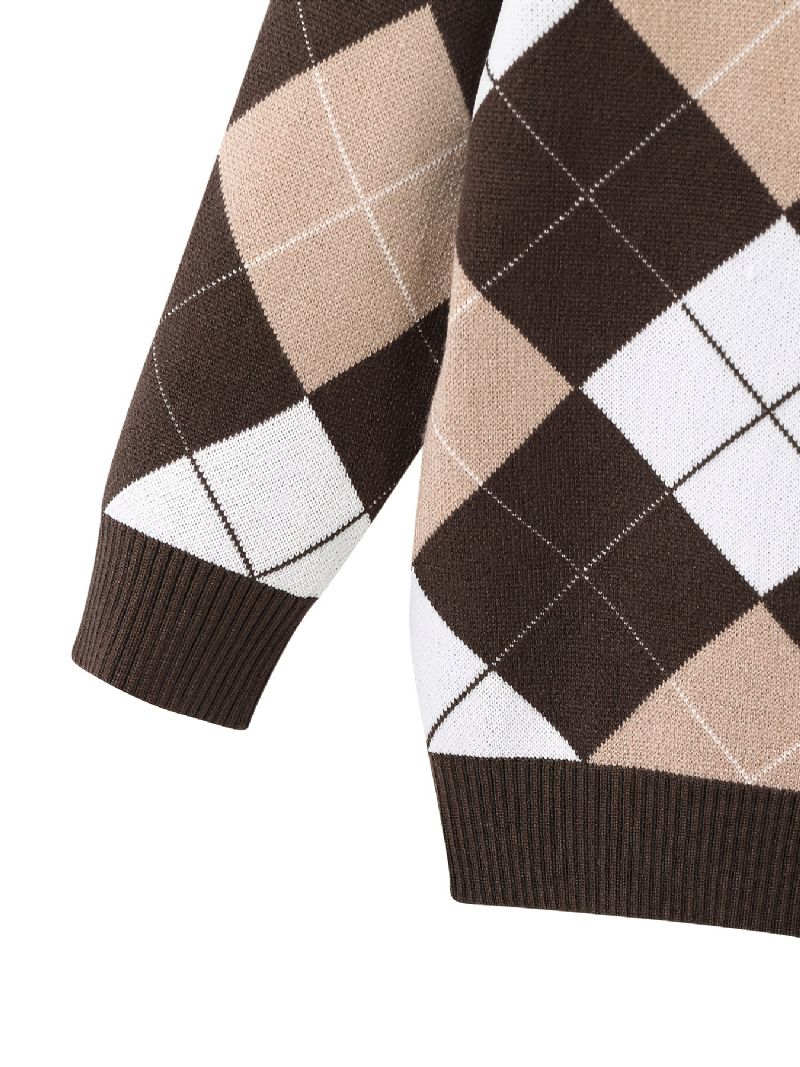 Dětský Dívčí Svetr Plaid Bear College Style Pletený Cardigan