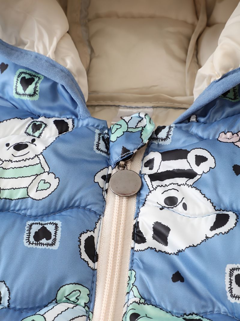 Batole Chlapci Dívky Puffer Kabát Blue Bear Cartoon Print Bunda S Kapucí Na Zip