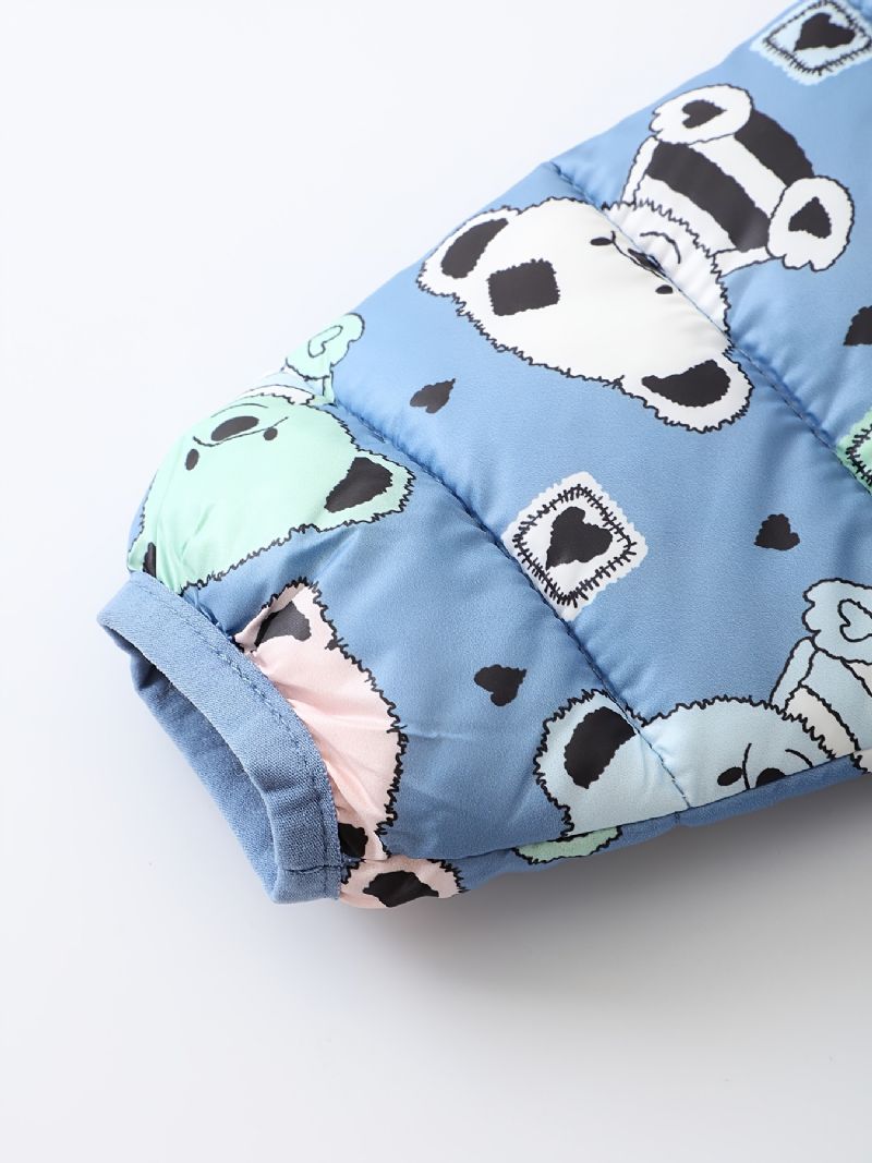 Batole Chlapci Dívky Puffer Kabát Blue Bear Cartoon Print Bunda S Kapucí Na Zip