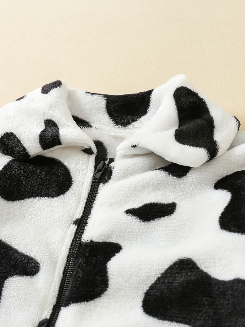 Dívčí Bunda Cow Print Flanelový Kabát Na Zip Teplé Dětské Oblečení Na Zimu