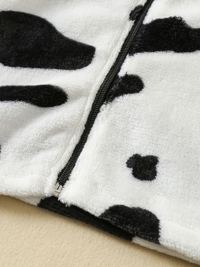 Dívčí Bunda Cow Print Flanelový Kabát Na Zip Teplé Dětské Oblečení Na Zimu