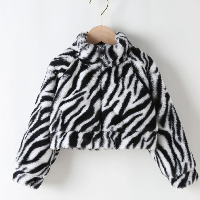 Dívčí Módní Kabát Zebra Print Fleece