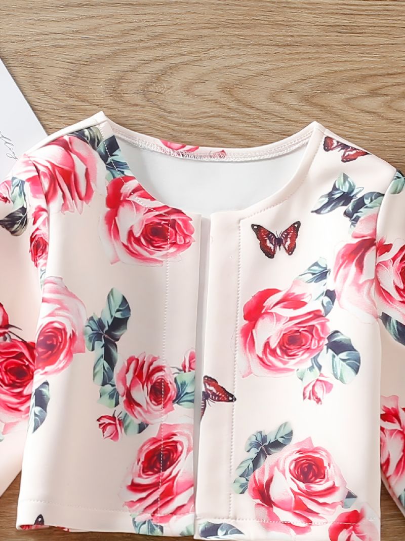 Dětské Dívčí Svetrový Kabát S Dlouhým Rukávem Rose Butterfly Print Top Oblečení