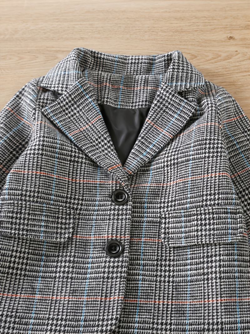 Dětský Dívčí Vintage Kabát S Dlouhým Rukávem S Proužkovaným Výstřihem Do V Šedá Podzimní