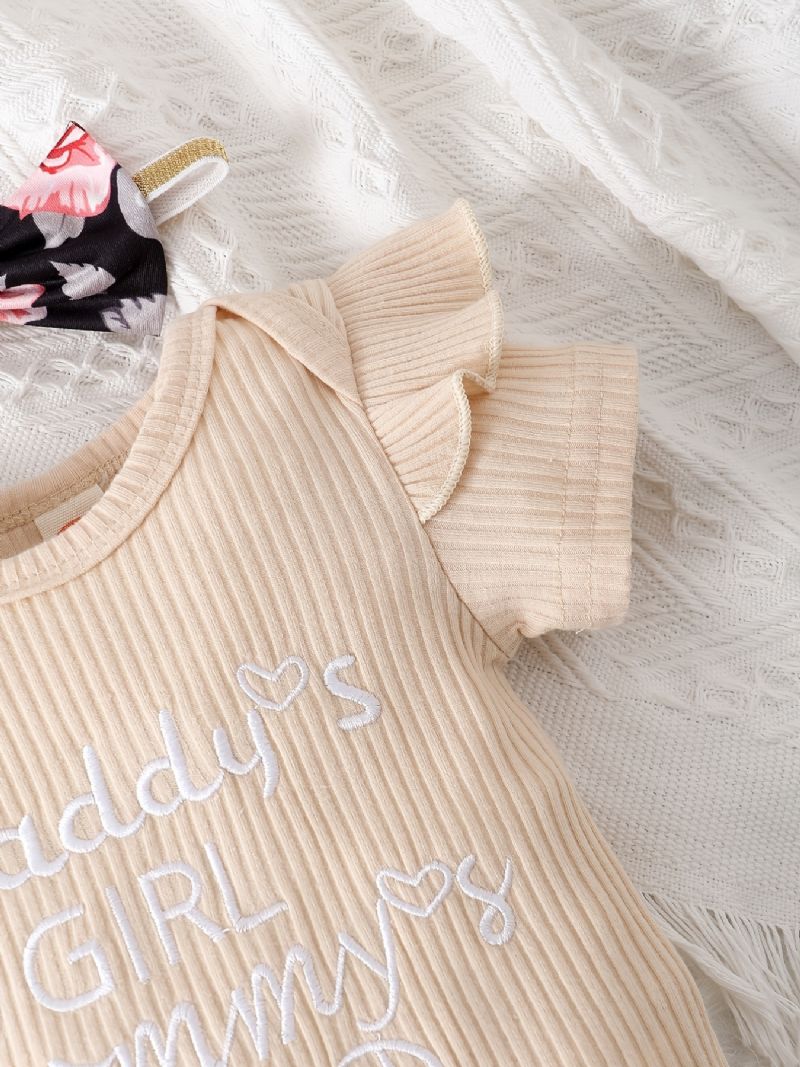 Dívčí Ruffle Převlek S Výstřihem + Květinový Potisk Kalhotky Šortky + Čelenka Set Kojenecké Oblečení Body Onesie