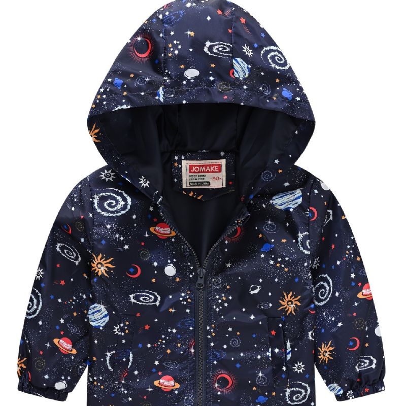 1ks Chlapci Casual Space Print Bunda Na Zip S Kapucí Cardigan Límec Zateplená Na Zimu