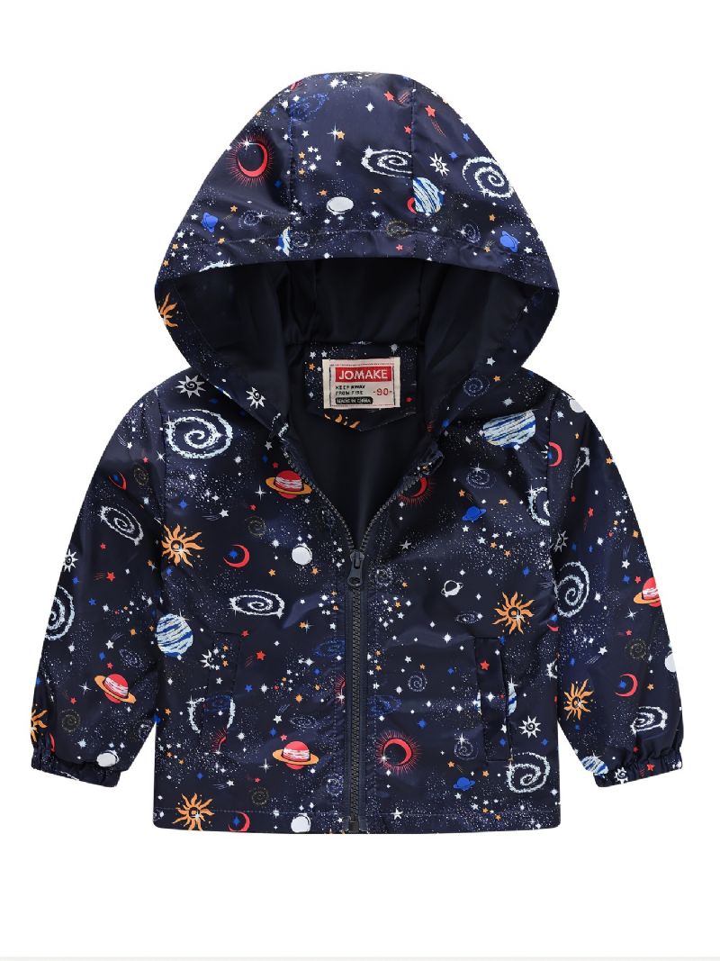 1ks Chlapci Casual Space Print Bunda Na Zip S Kapucí Cardigan Límec Zateplená Na Zimu