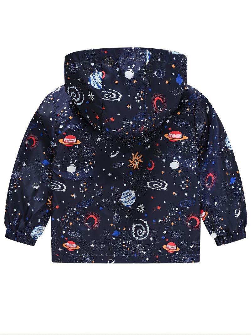 1ks Chlapci Casual Space Print Bunda Na Zip S Kapucí Cardigan Límec Zateplená Na Zimu