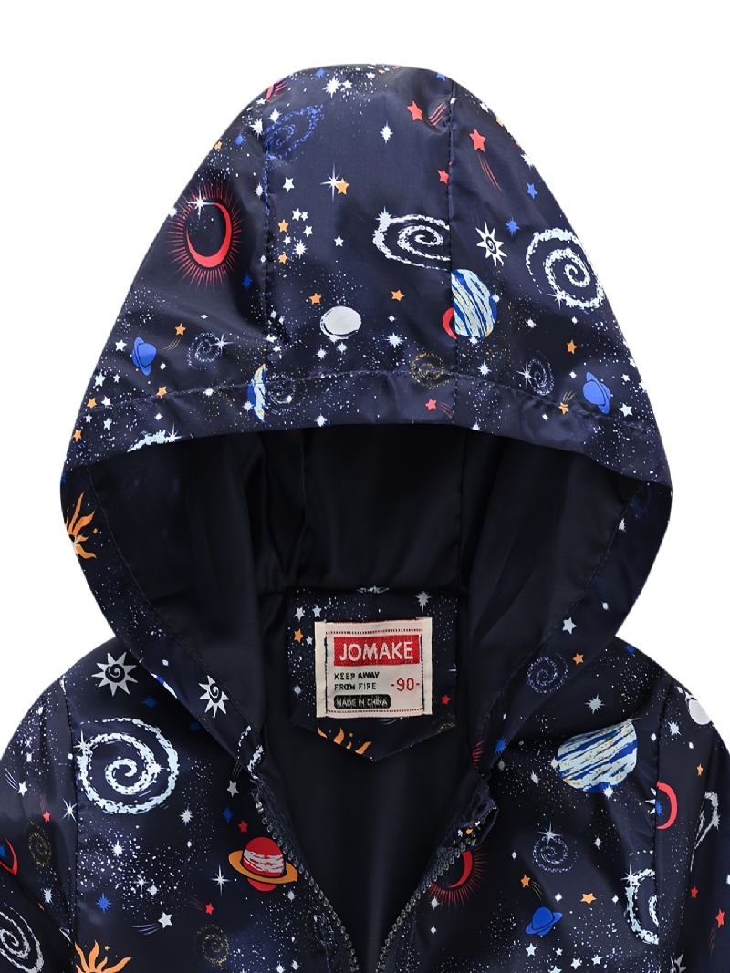 1ks Chlapci Casual Space Print Bunda Na Zip S Kapucí Cardigan Límec Zateplená Na Zimu