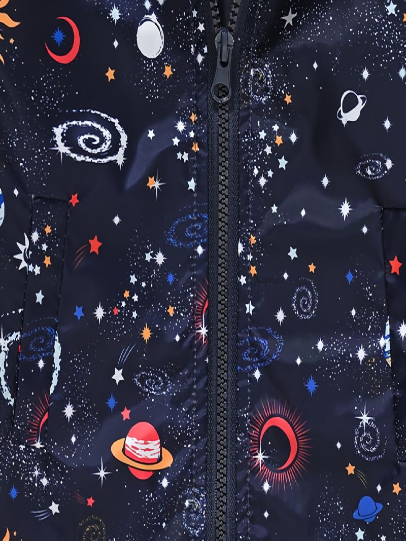 1ks Chlapci Casual Space Print Bunda Na Zip S Kapucí Cardigan Límec Zateplená Na Zimu