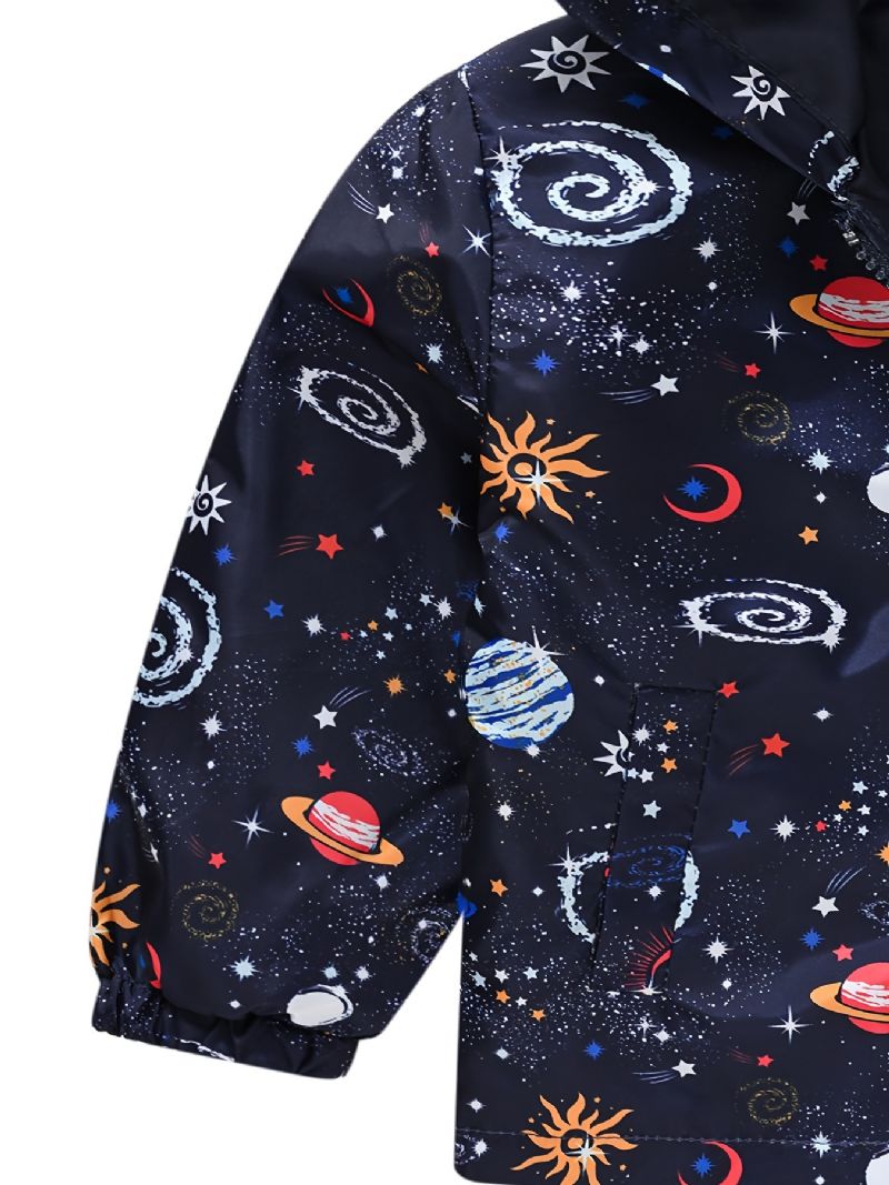 1ks Chlapci Casual Space Print Bunda Na Zip S Kapucí Cardigan Límec Zateplená Na Zimu