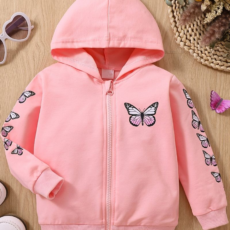 Dívčí Děťátko Móda Butterfly Print Bunda S Kapucí Na Zip Na Podzim