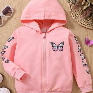 Dívčí Děťátko Móda Butterfly Print Bunda S Kapucí Na Zip Na Podzim