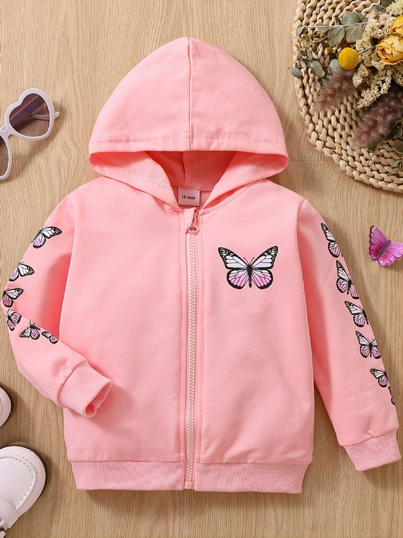 Dívčí Děťátko Móda Butterfly Print Bunda S Kapucí Na Zip Na Podzim