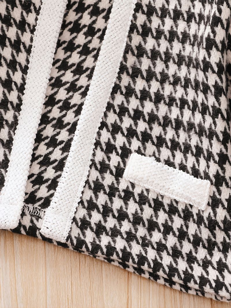 3ks Dětské Cardigan Houndstooth Šaty S Dlouhým Rukávem